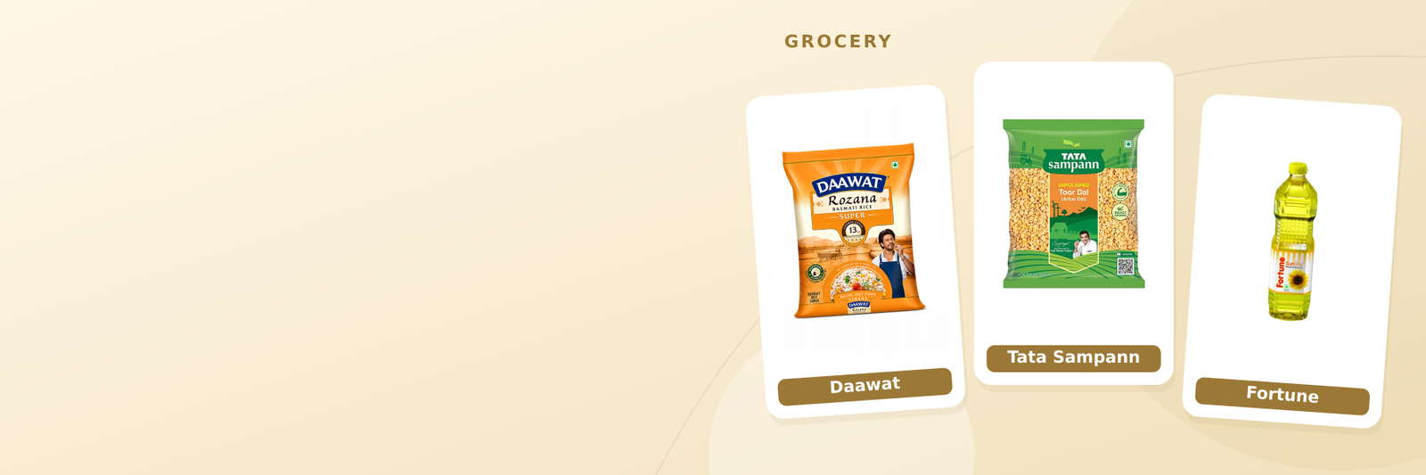 Daawat Rozana Super Basmati Rice - Medium Grain, 1 kg, Tata Sampann Unpolished Toor Dal, 1 kg, Fortune Sunlite Refined Sunflower Oil, 1 L