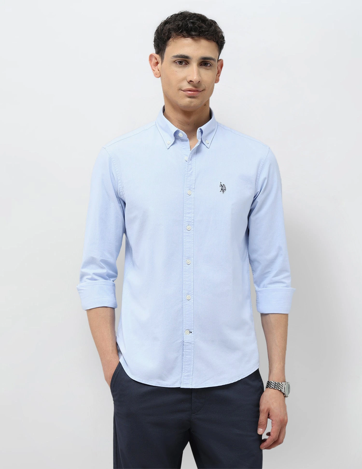 U.S. Polo Assn. Men's Tailored Fit Oxford Shirt - Light Blue